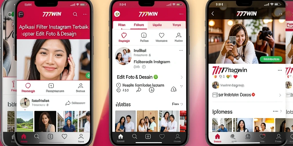 Tampilan antarmuka aplikasi 777WIN dengan filter Instagram yang menarik.