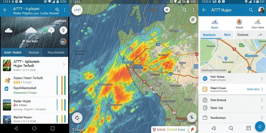 Tampilan antarmuka A7777 menampilkan fungsi radar hujan secara jelas dan informatif.