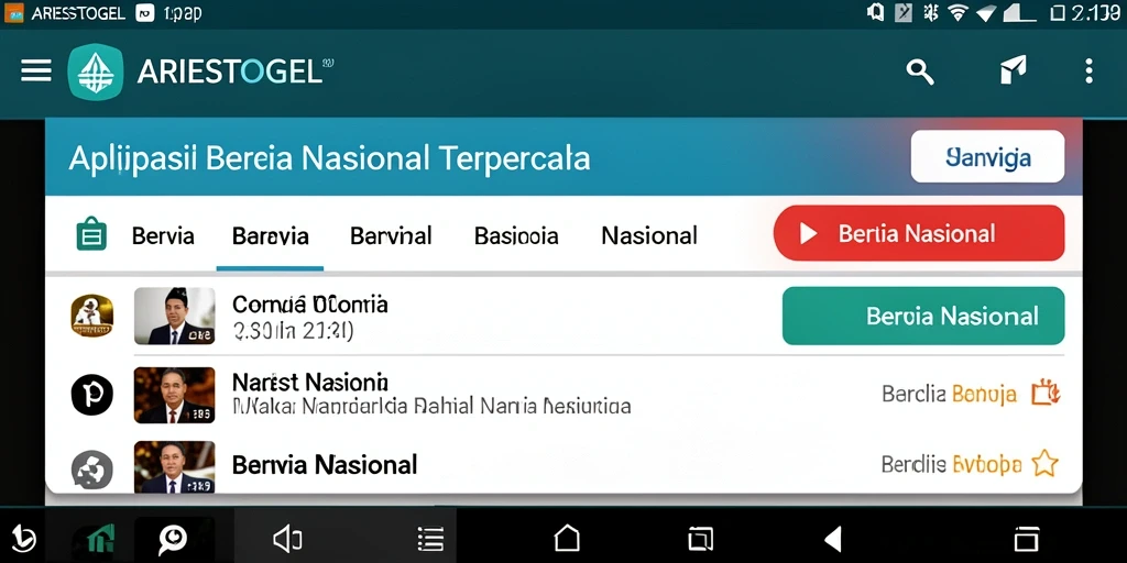 Antarmuka aplikasi ARIESTOGEL menampilkan berita nasional terkini.
