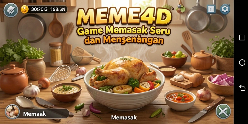Tampilan antarmuka permainan MEME4D yang menarik dengan berbagai fungsi memasak.