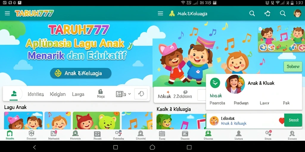 Antarmuka aplikasi TARUH777 dengan daftar lagu anak yang menarik.